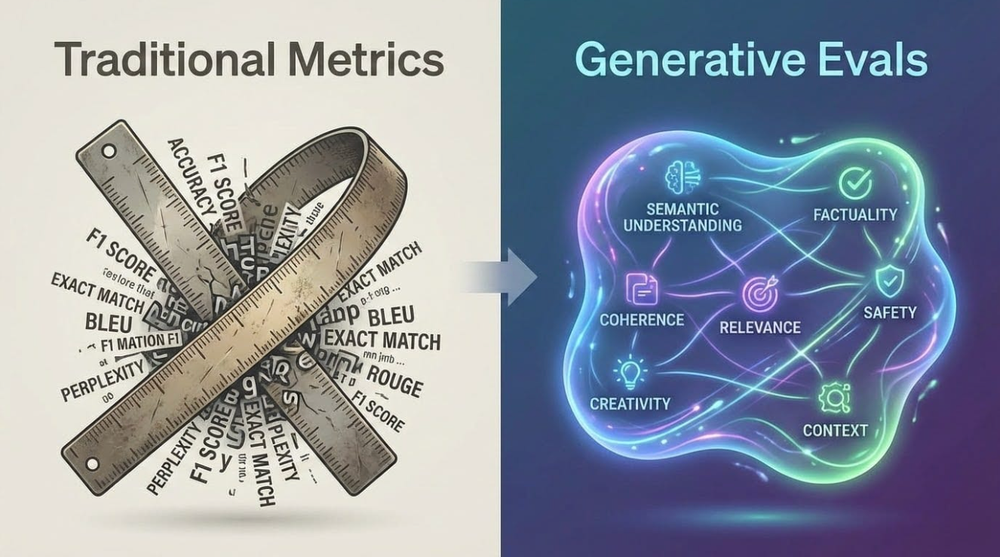 Traditional metrics vs Generative evals